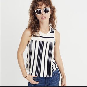Madewell Size Large Stripe Play Sweater Tank Knit Top Black Cream Cotton Viscose